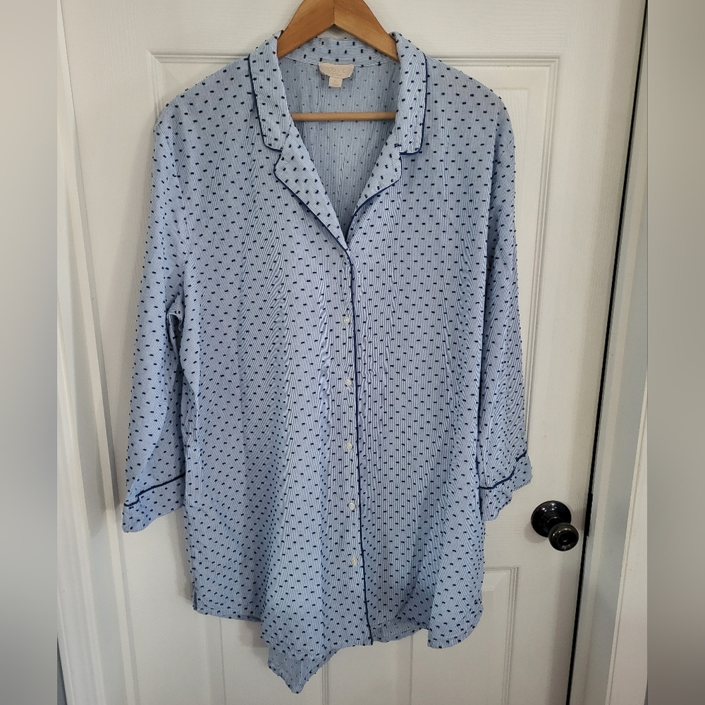 Gap Light Blue Polka Dot Button-Up Pajama Shirt